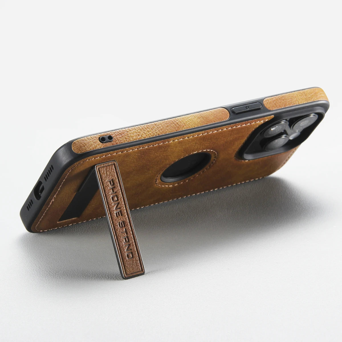 iPhone 12 a 15 / Funda Cuero Stand