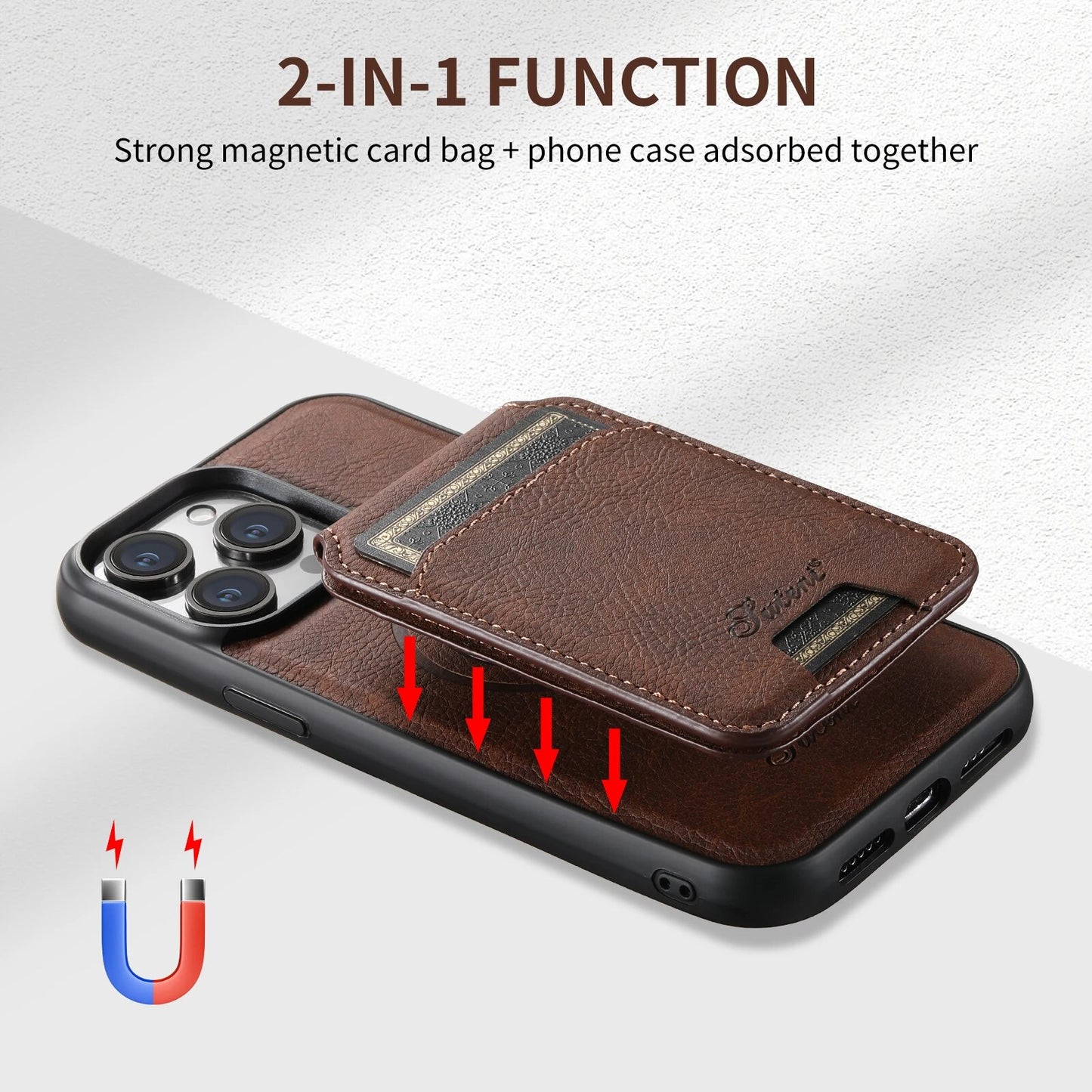 iPhone 12 a 14 MagSafe / Funda de Cuero con Billetera magnética