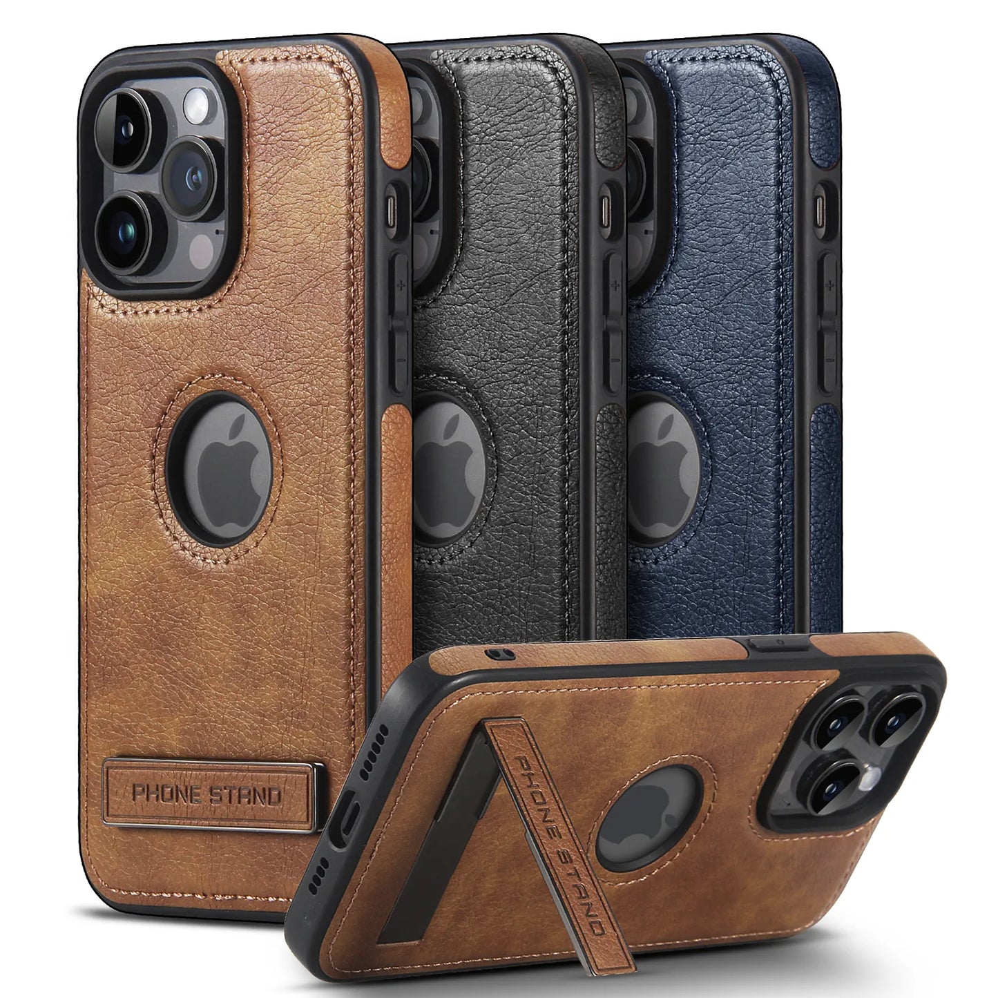 iPhone 12 a 15 / Funda Cuero Stand