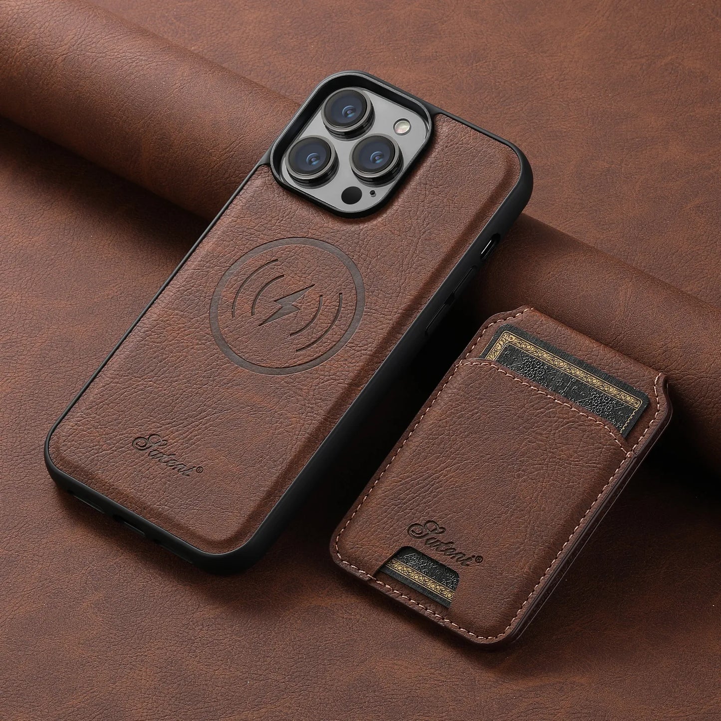 iPhone 12 a 14 MagSafe / Funda de Cuero con Billetera magnética