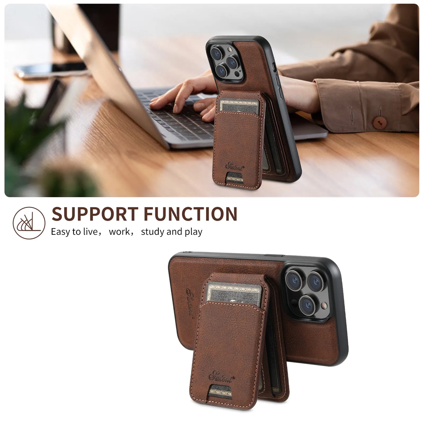 iPhone 12 a 14 MagSafe / Funda de Cuero con Billetera magnética