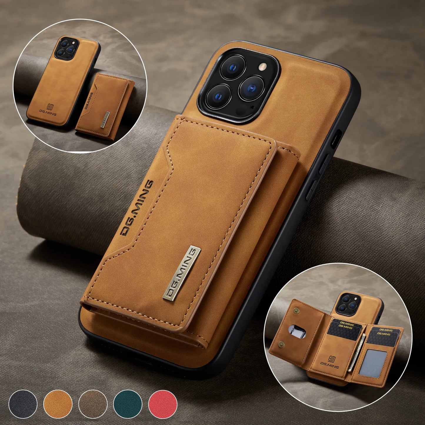 iPhone 7 a 11  /  Funda con Cartera de cuero Magnética